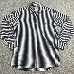 Lacoste Button Up Dress Shirt Mens 40 Large Gray Blue Striped